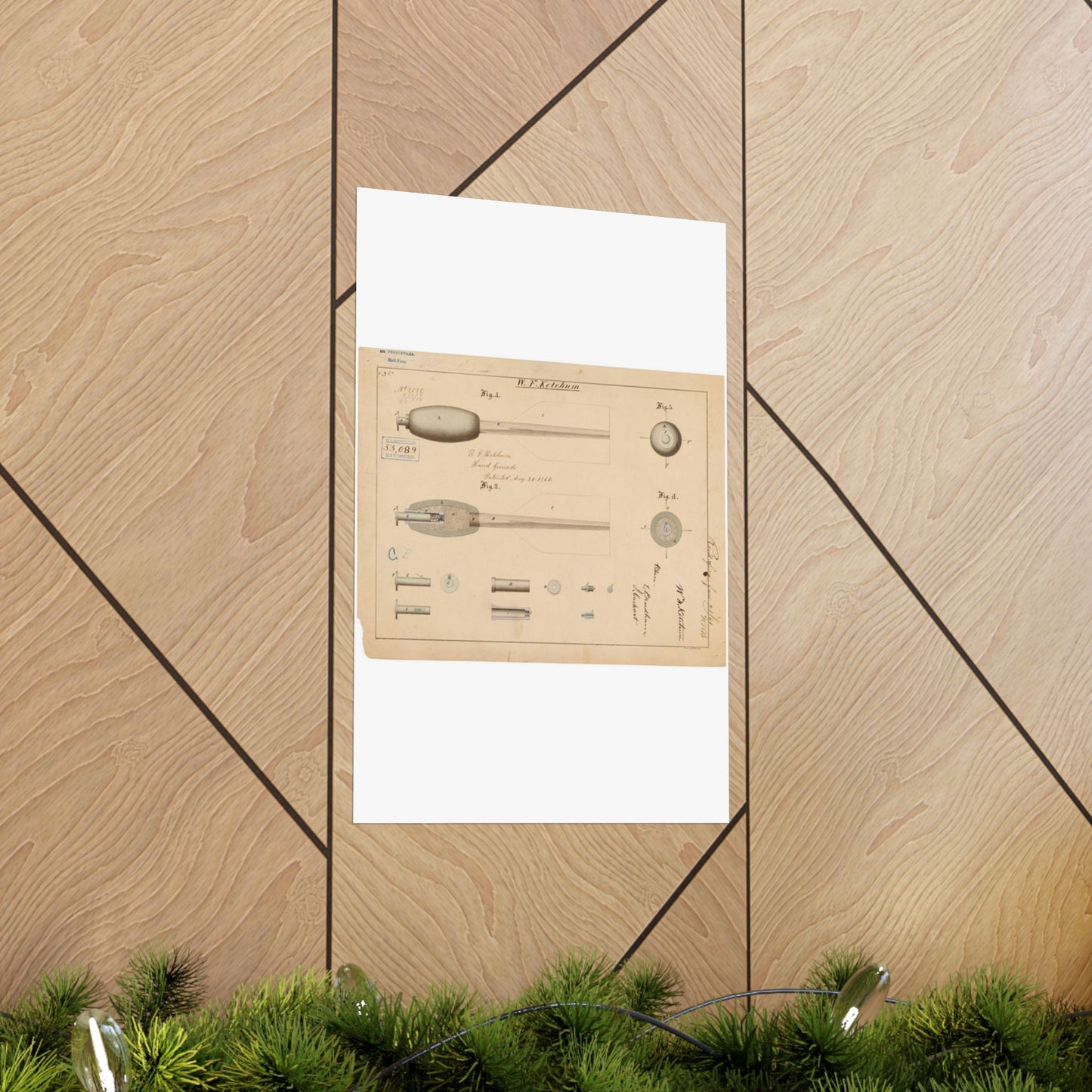 Patent Drawing of Engine - Drawing of Hand Grenade Public domain image High Quality Matte Wall Art Poster for Home, Office, Classroom