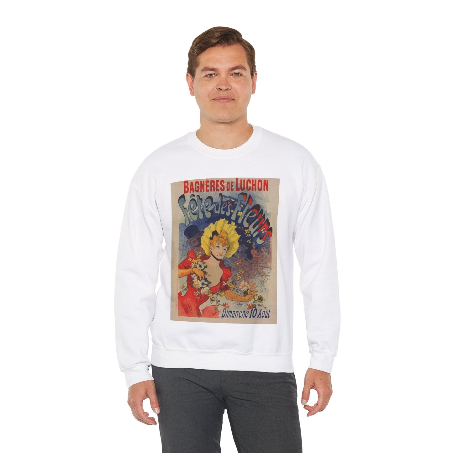 Affiche pour la "Fête des Fleurs de Bagnères-de-Luchon". White Heavy Blend Adult Crew Neck SweatShirt