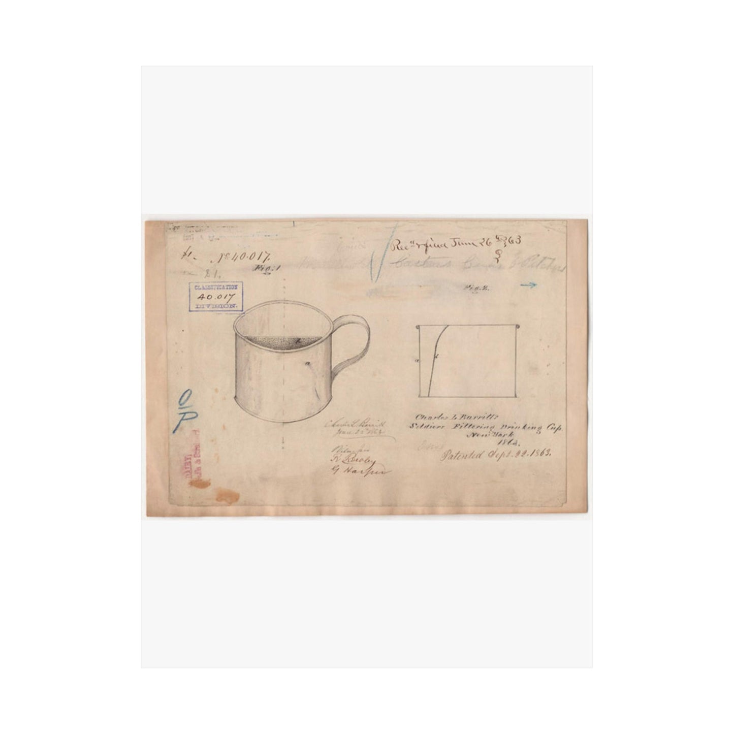 Patent drawing - Drawing of Soldiers Filtering Drinking Cup Public domain image High Quality Matte Wall Art Poster for Home, Office, Classroom