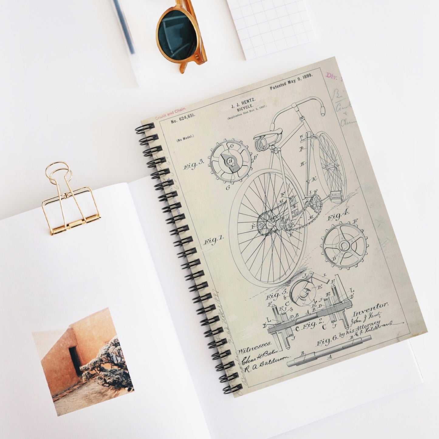 Patent drawing - for J. J. Hentz' Bicycle Public domain image Spiral Bound Ruled Notebook with Printed Cover