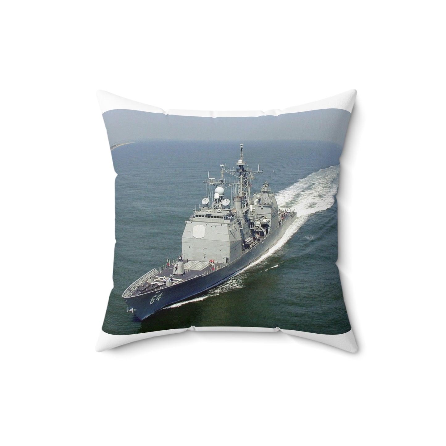 Aerial port bow view of the guided missile cruiser USS GETTYSBURG (CG 64) underway off Fort Story, Virginia Decorative Accent Square Pillow