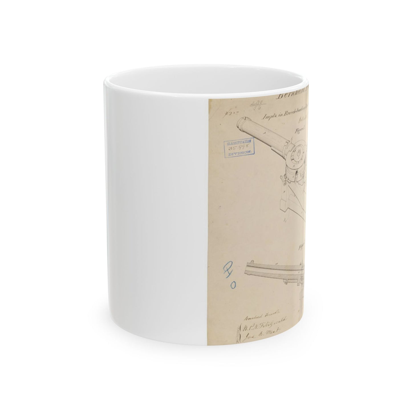Patent drawing - Drawing of Improvements in Breech-Loading Repeating Cannon Public domain image Beautiful Novelty Ceramic Coffee Mug 11oz