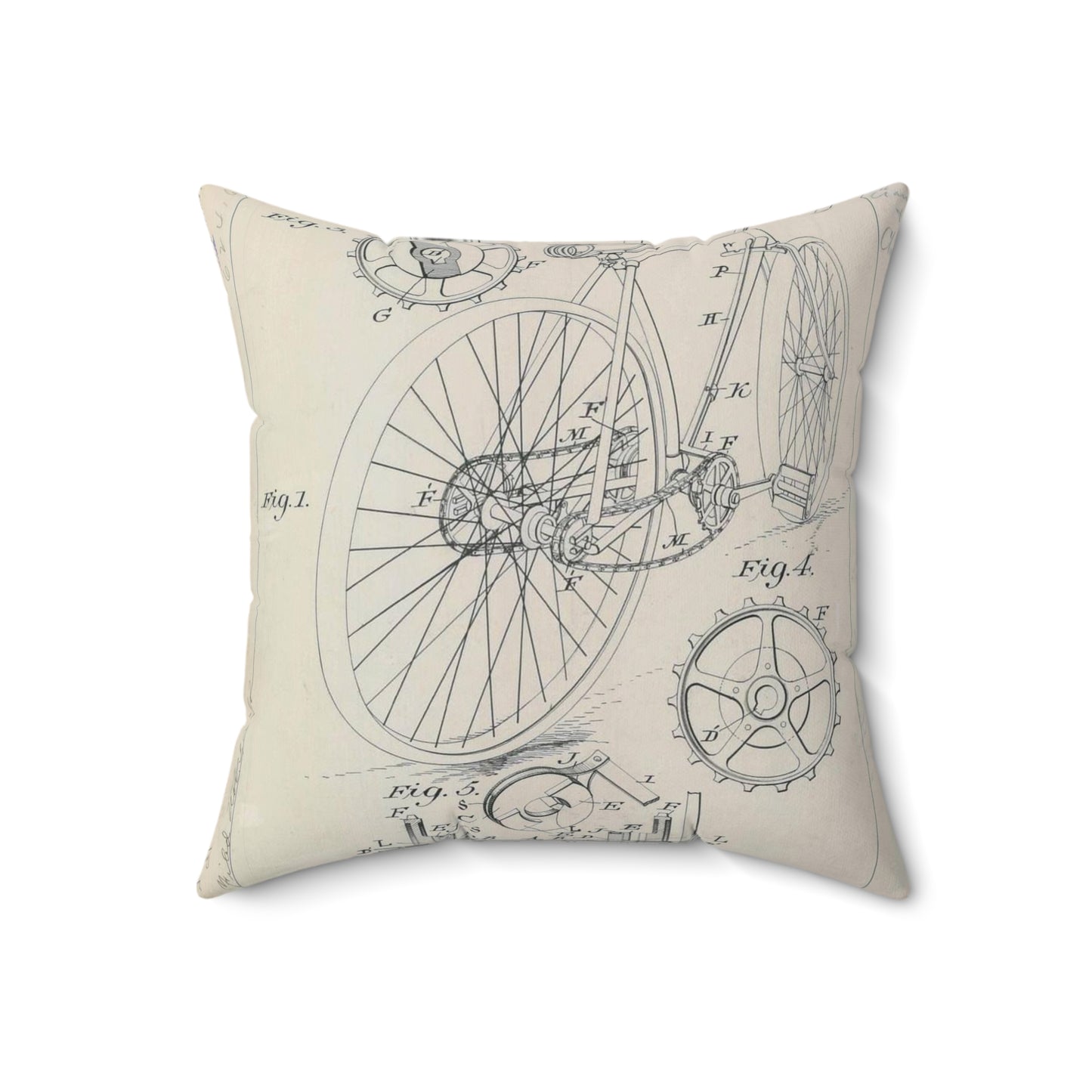 Patent drawing - for J. J. Hentz' Bicycle Public domain image Decorative Accent Square Pillow