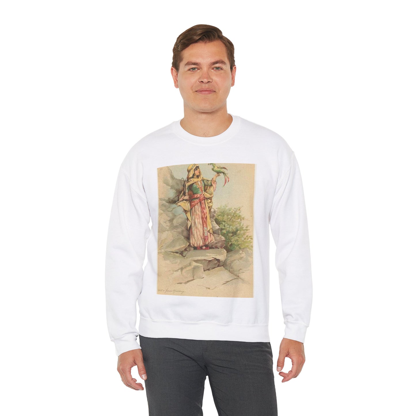 The talking bird. - Drawing. Public domain image. White Heavy Blend Adult Crew Neck SweatShirt