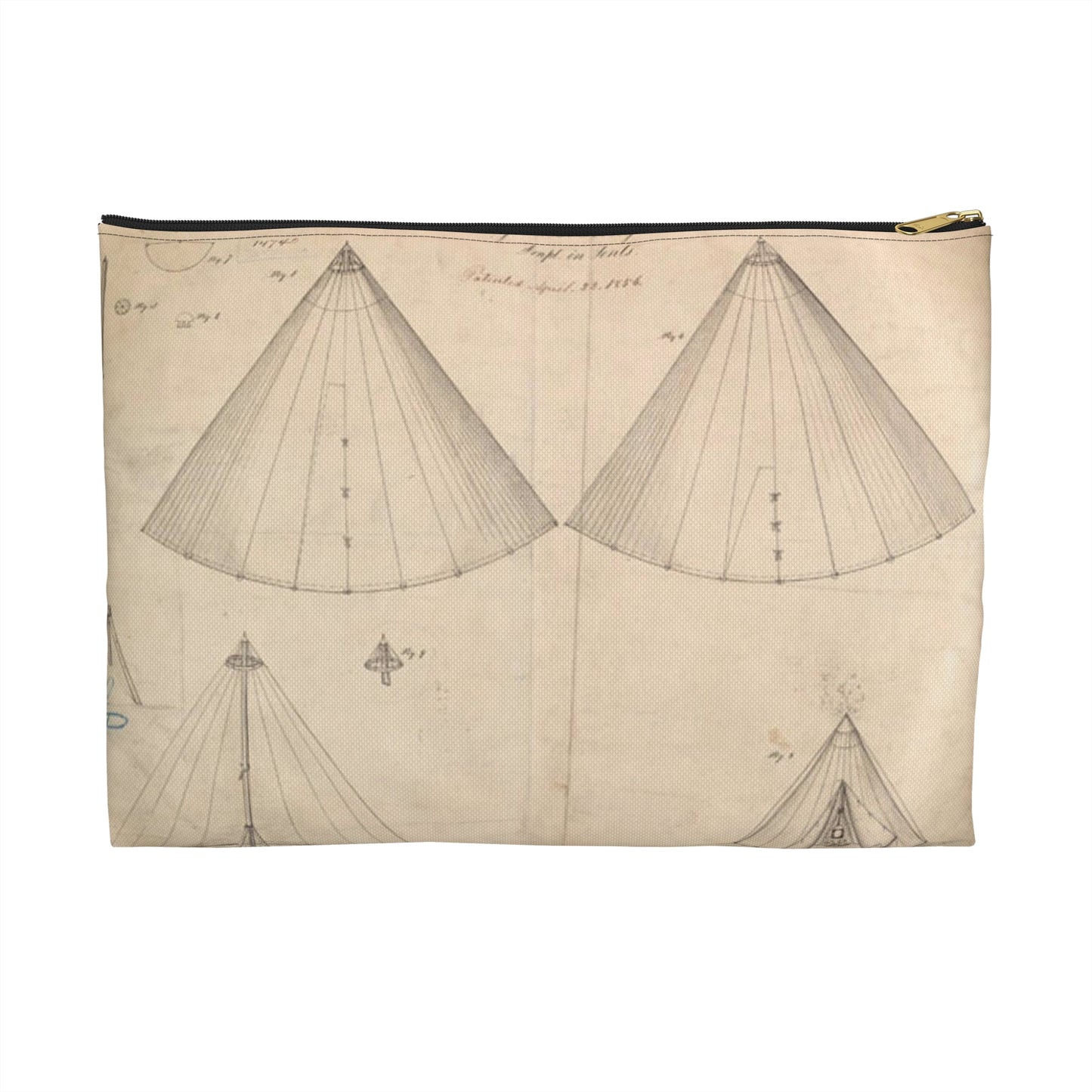 Patent drawing - Drawing of Improvement in Tents Public domain image Large Organizer Pouch with Black Zipper