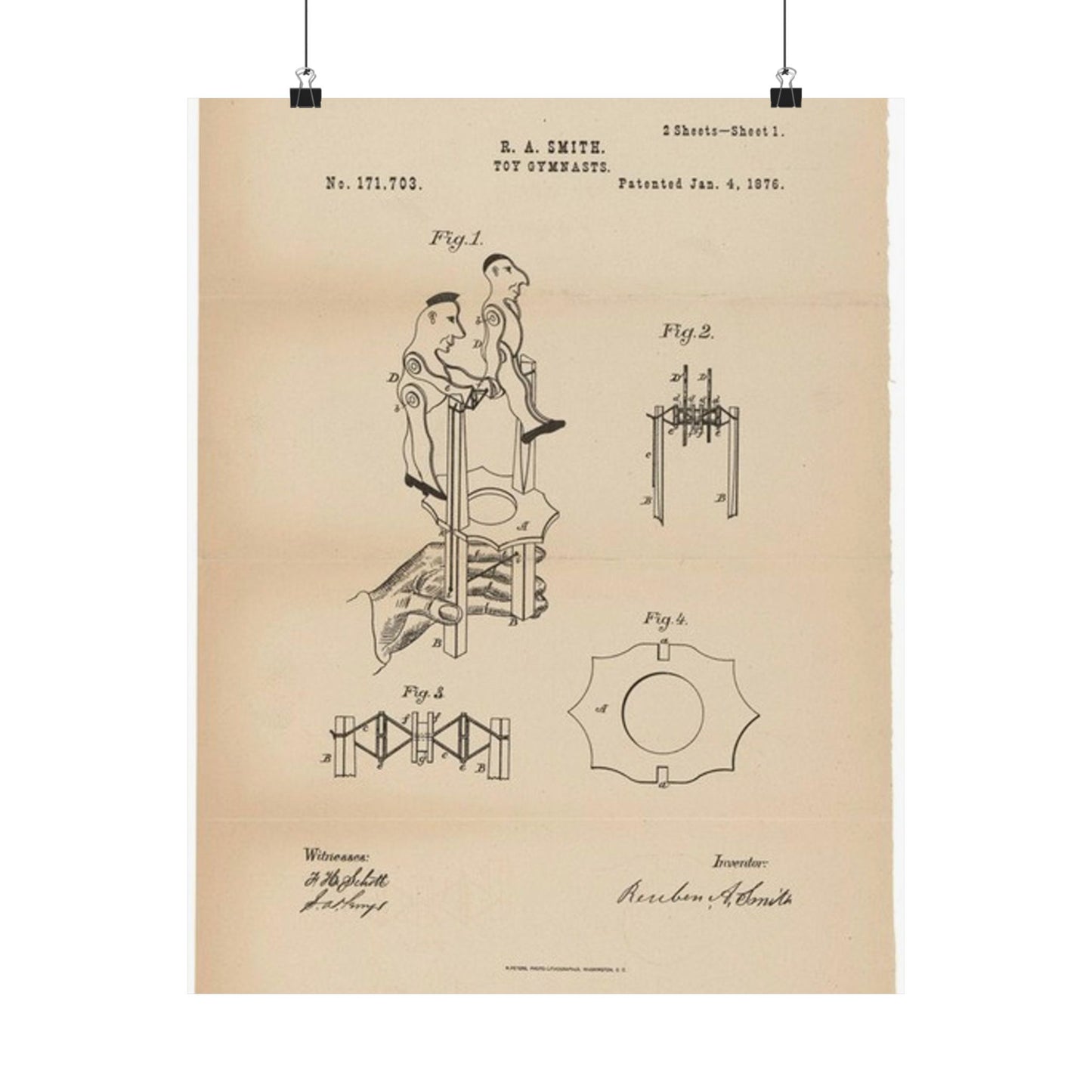 Patent drawing - for a Toy Gymnast Public domain image High Quality Matte Wall Art Poster for Home, Office, Classroom