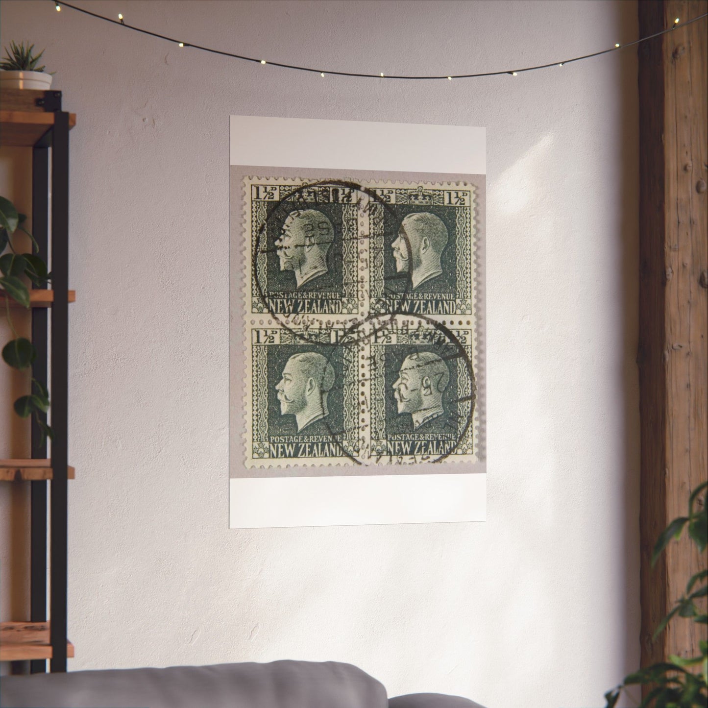 Block of one and a half penny 'King George V' definitive stamps in grey slate High Quality Matte Wall Art Poster for Home, Office, Classroom