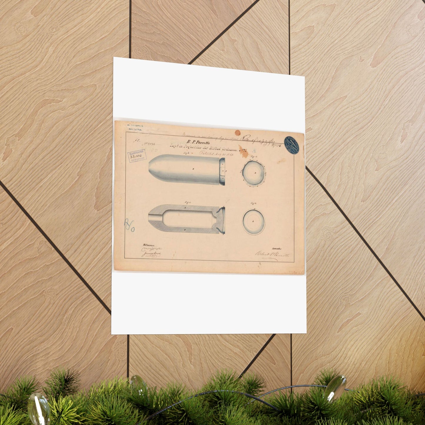 Patent drawing - Drawing of Improvement in Projectiles for Rifled Ordnance Public domain image High Quality Matte Wall Art Poster for Home, Office, Classroom