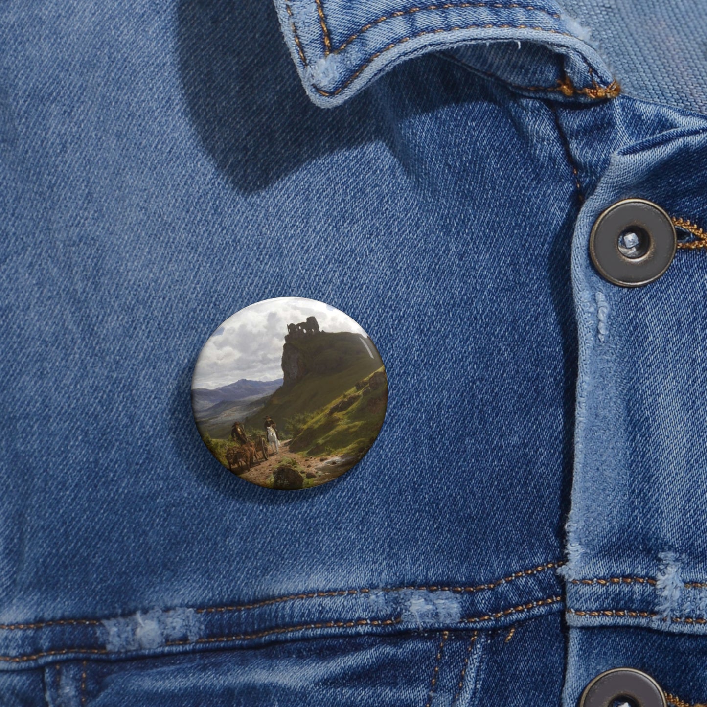 Auguste Bonheur - Les ruines du château d'Apchon Pin Buttons with Crisp Design