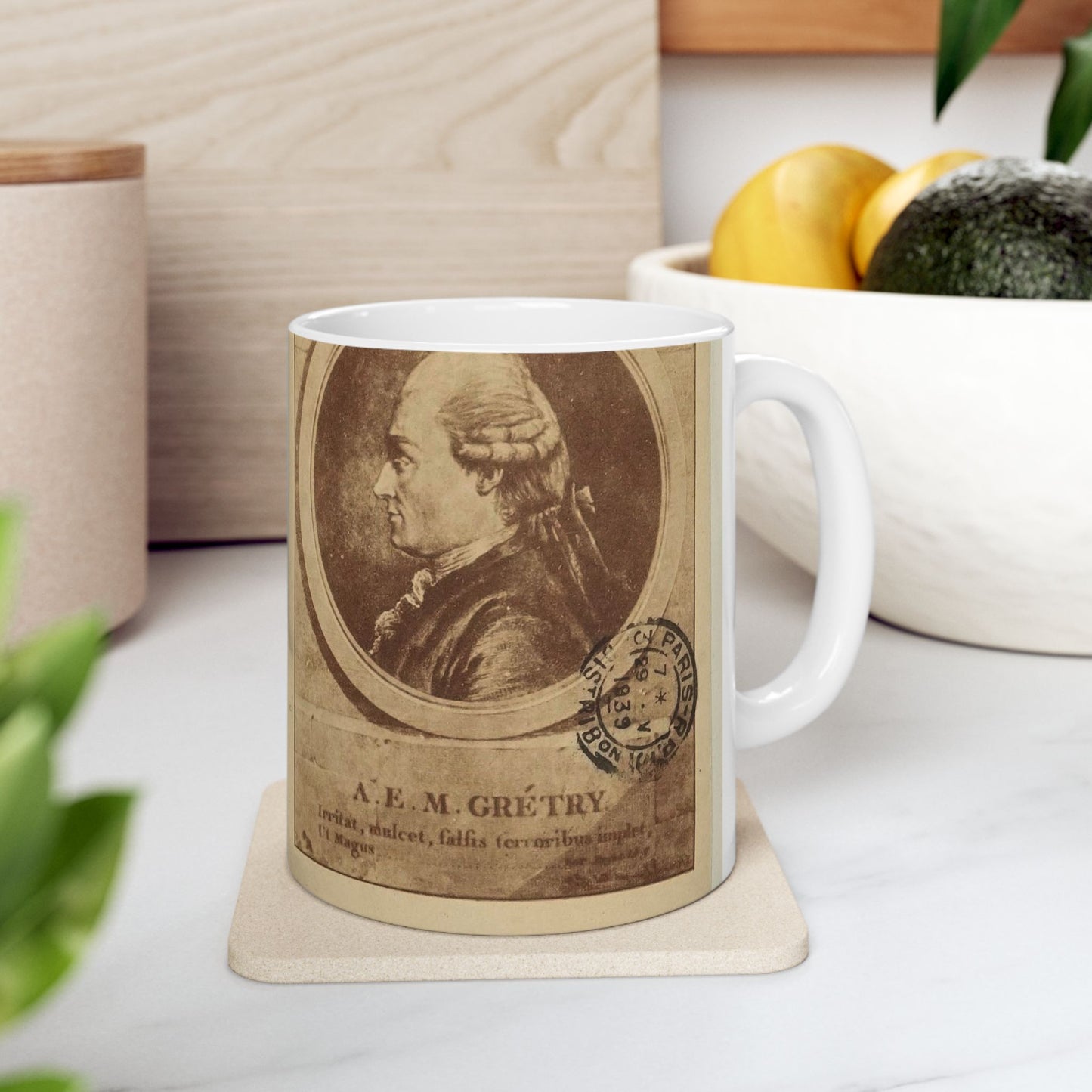 André Modeste Grétry 1741-1813 - Engraving, Public domain image Beautiful Novelty Ceramic Coffee Mug 11oz