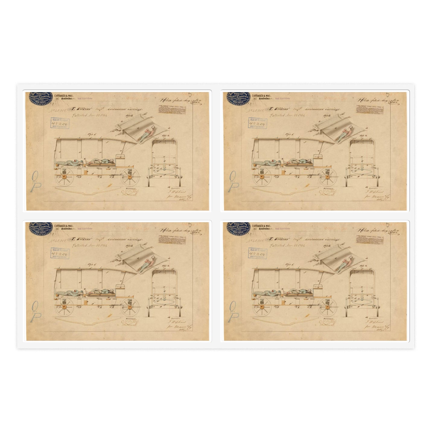 Patent drawing - Drawing of Improved Ambulance Carriage Public domain image Laminated UV Protective Vinyl Stickers