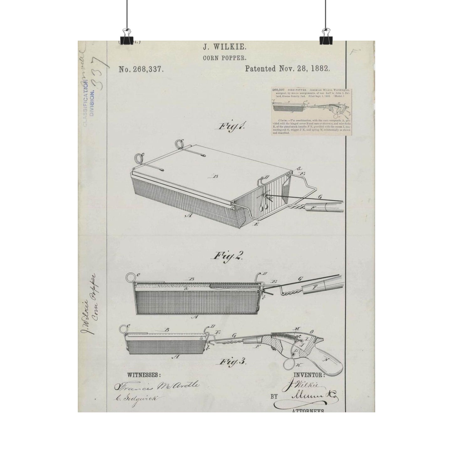 Patent Drawing of Engine - for J. Wilkie's Corn Popper Public domain image High Quality Matte Wall Art Poster for Home, Office, Classroom