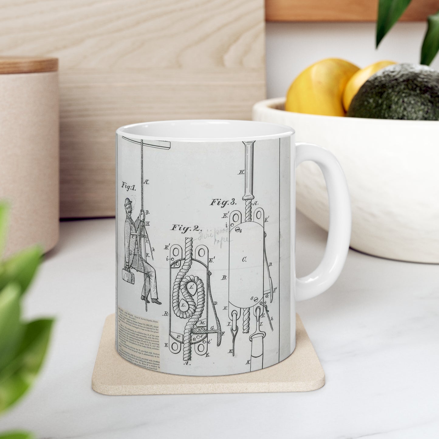 Patent Drawing of Engine - for O. F. Davis' Fire Escape Public domain image Beautiful Novelty Ceramic Coffee Mug 11oz