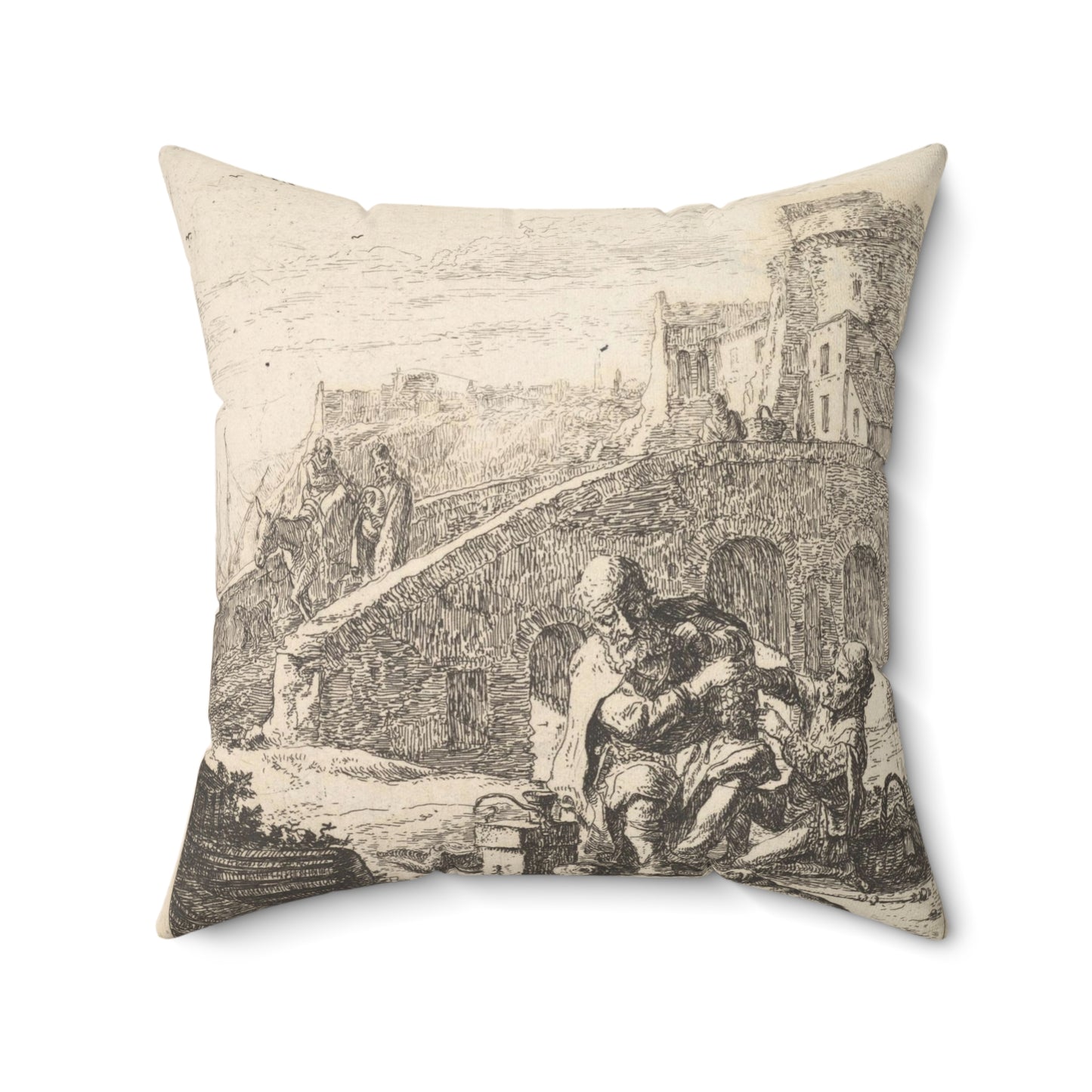 Thomas Wijck - Lazarillo Stealing Grapes from the Poor Blind Beggar Decorative Accent Square Pillow
