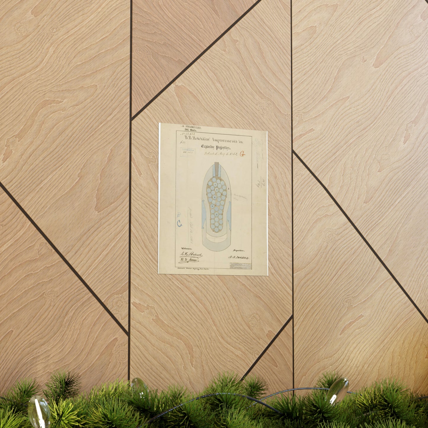 Patent drawing - Drawing of Improvements in Explosive Projectiles Public domain image High Quality Matte Wall Art Poster for Home, Office, Classroom