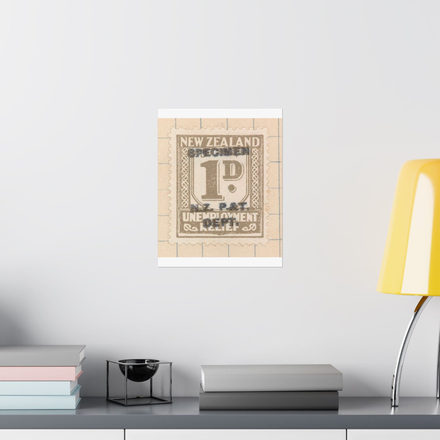 One penny Unemployment Relief stamp overprinted 'Specimen' High Quality Matte Wall Art Poster for Home, Office, Classroom