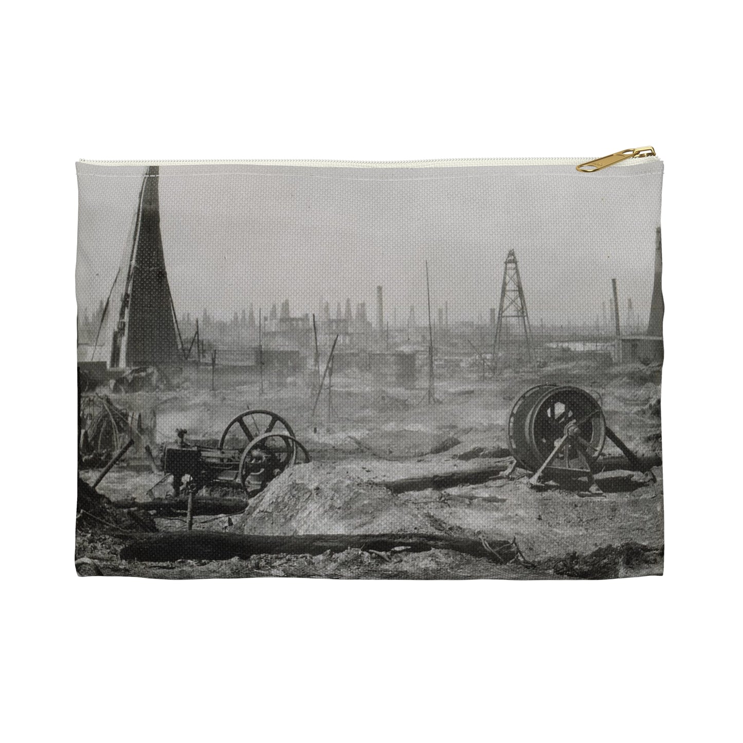 Baku. Oil production. - Drawing. Public domain image. Large Organizer Pouch with Black Zipper