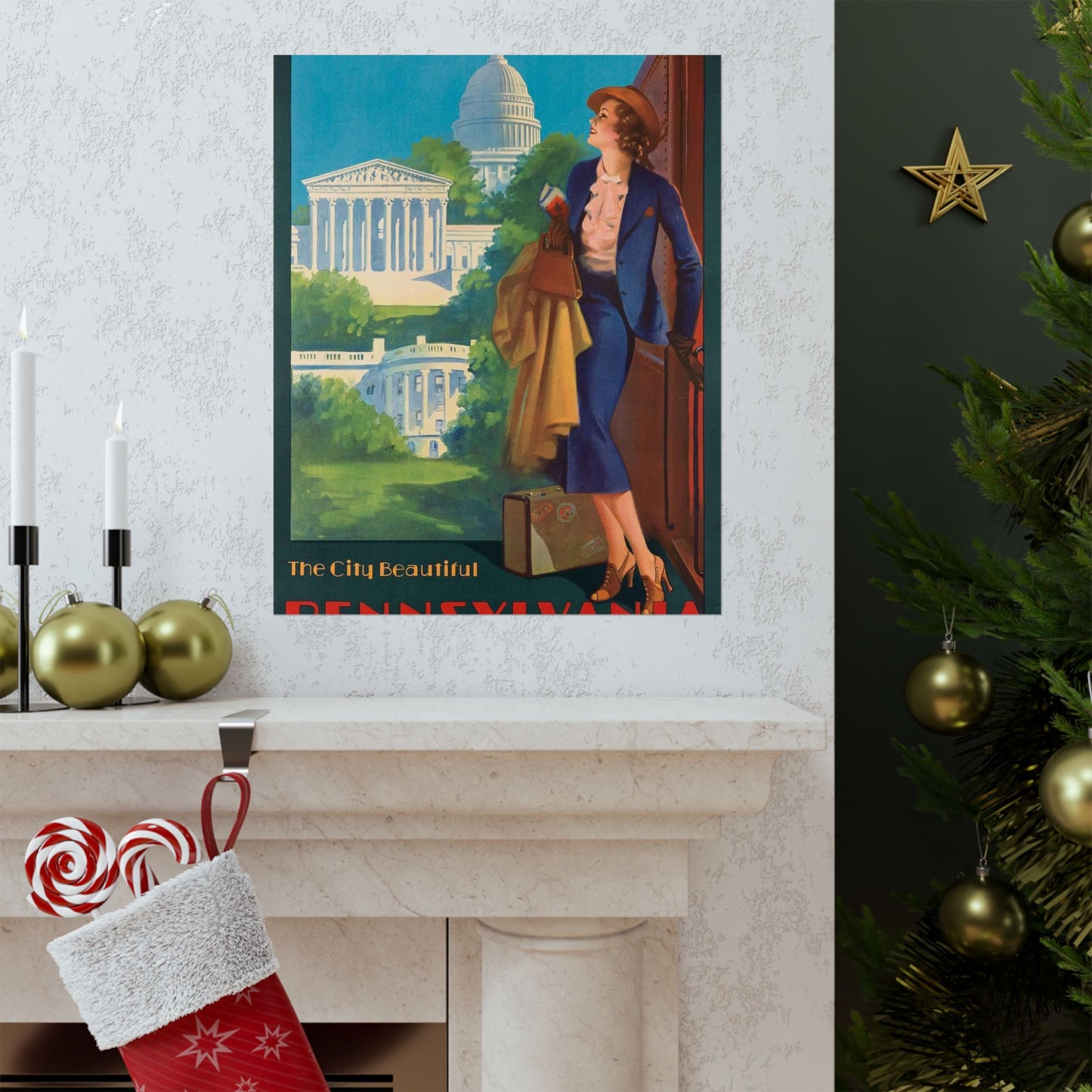 Washington—The City Beautiful, Pennsylvania Railroad poster, artwork by Edward Mason Eggleston High Quality Matte Wall Art Poster for Home, Office, Classroom