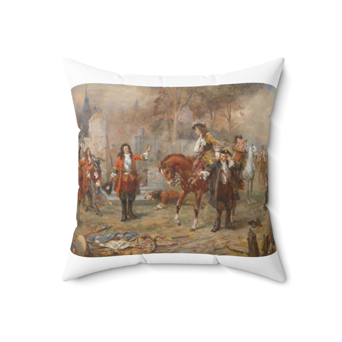 The Duke of Marlborough greeting Prince Eugene of Savoy after their victory at Blenheim Decorative Accent Square Pillow