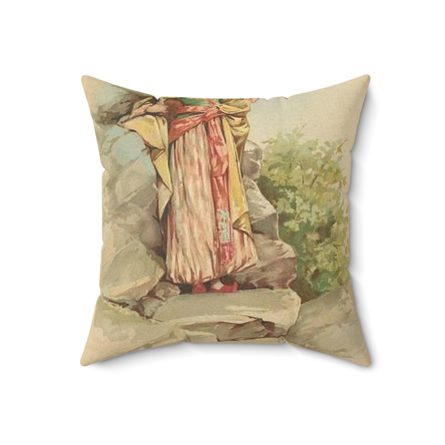 The talking bird. - Drawing. Public domain image. Decorative Accent Square Pillow