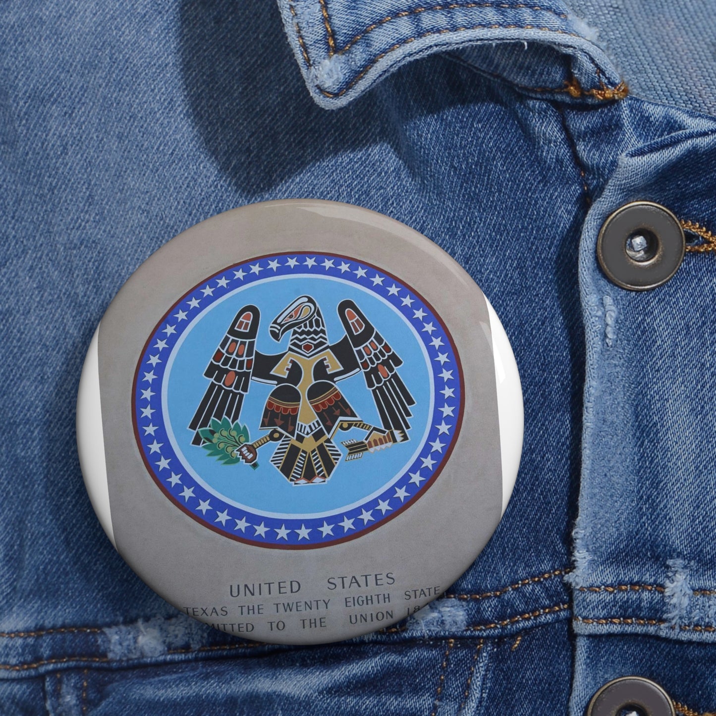 One of several medallions at Fair Park, depicting nations that have ruled all or much of the territory of Texas Pin Buttons with Crisp Design