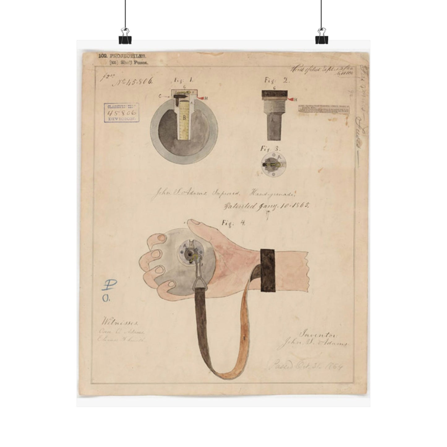 Patent drawing - Drawing of Improved Hand Grenade Public domain image High Quality Matte Wall Art Poster for Home, Office, Classroom