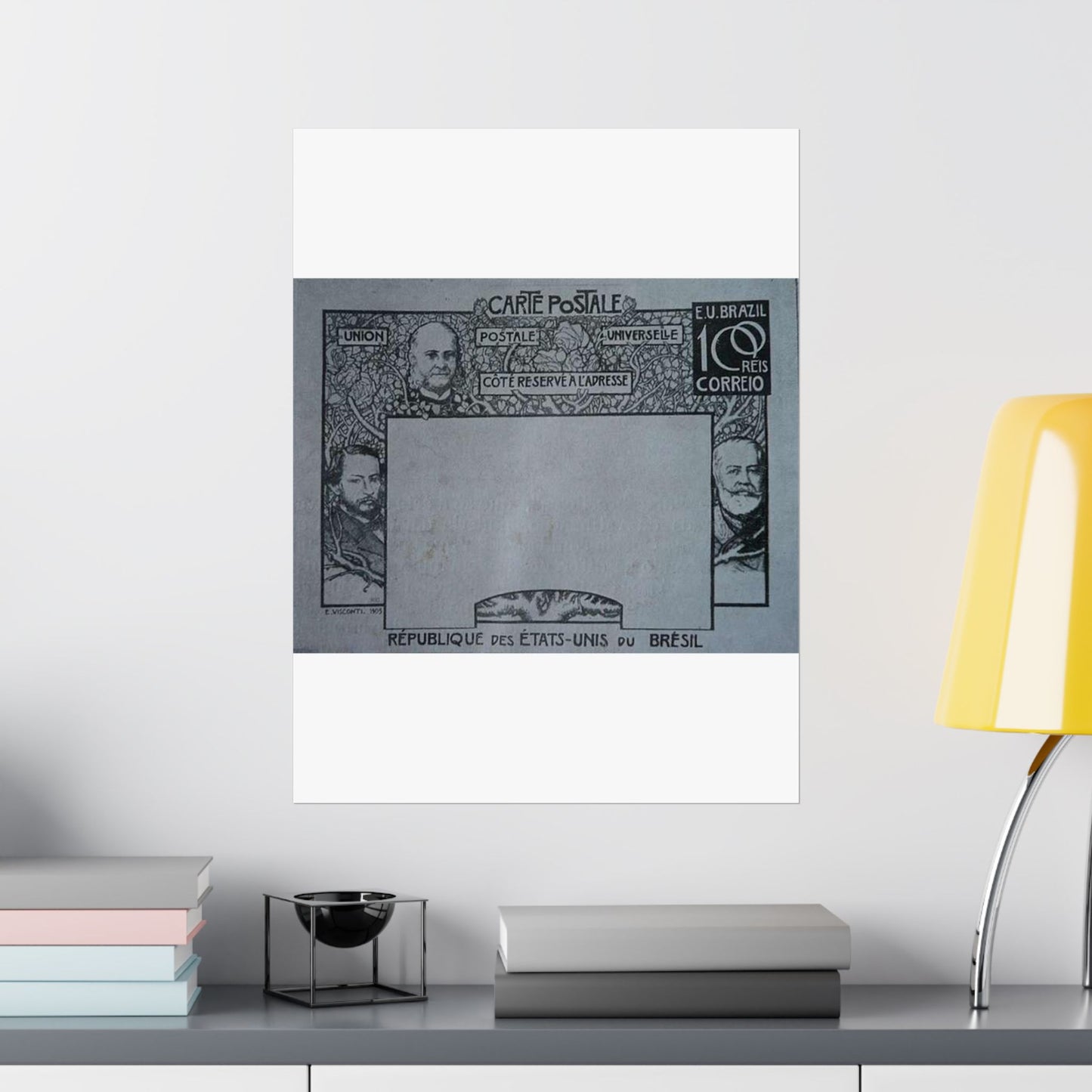 EliseuVisconti-D857-Bilhete postal para o exterior – A Evolução Histórica do Brasil – Projeto para bilhete postal integrante da coleção vencedora do Concurso dos Correios de 1904 High Quality Matte Wall Art Poster for Home, Office, Classroom