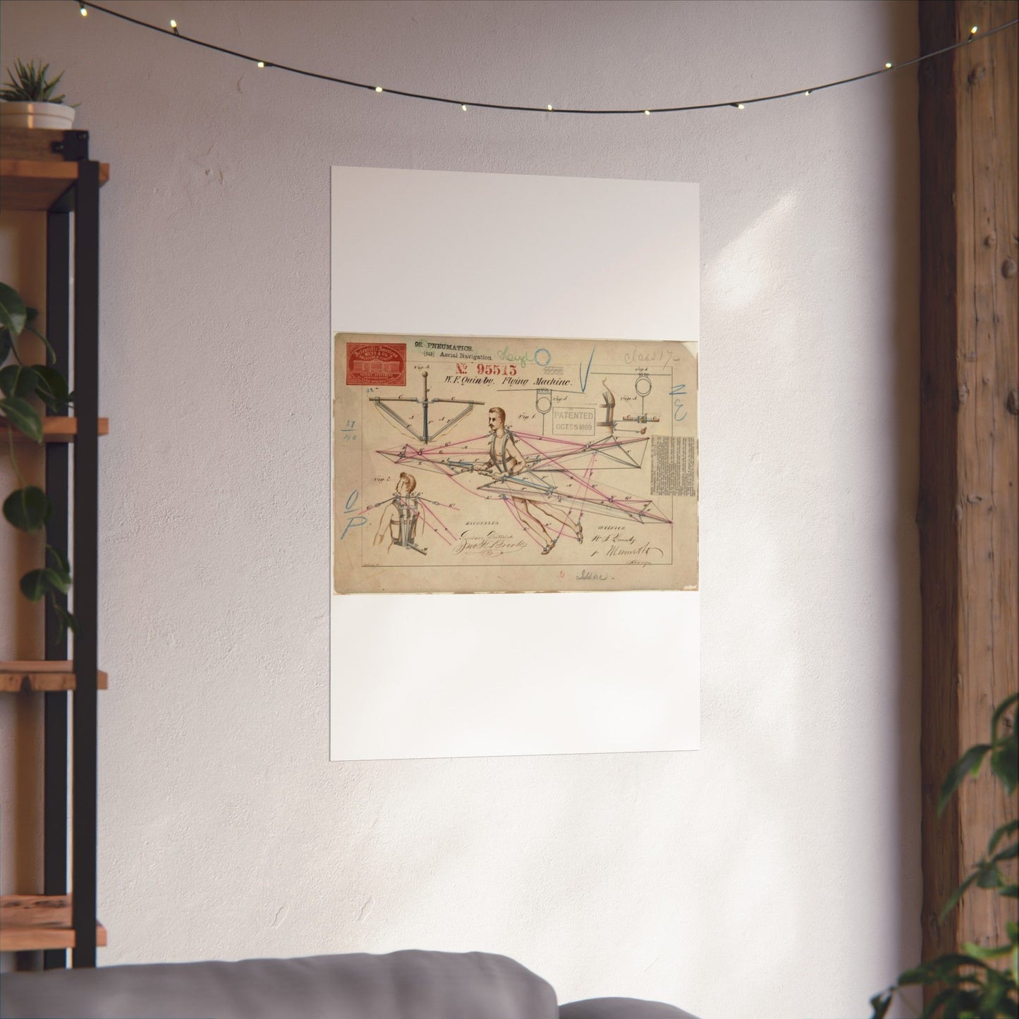 Patent drawing - for a Flying Machine Public domain image High Quality Matte Wall Art Poster for Home, Office, Classroom