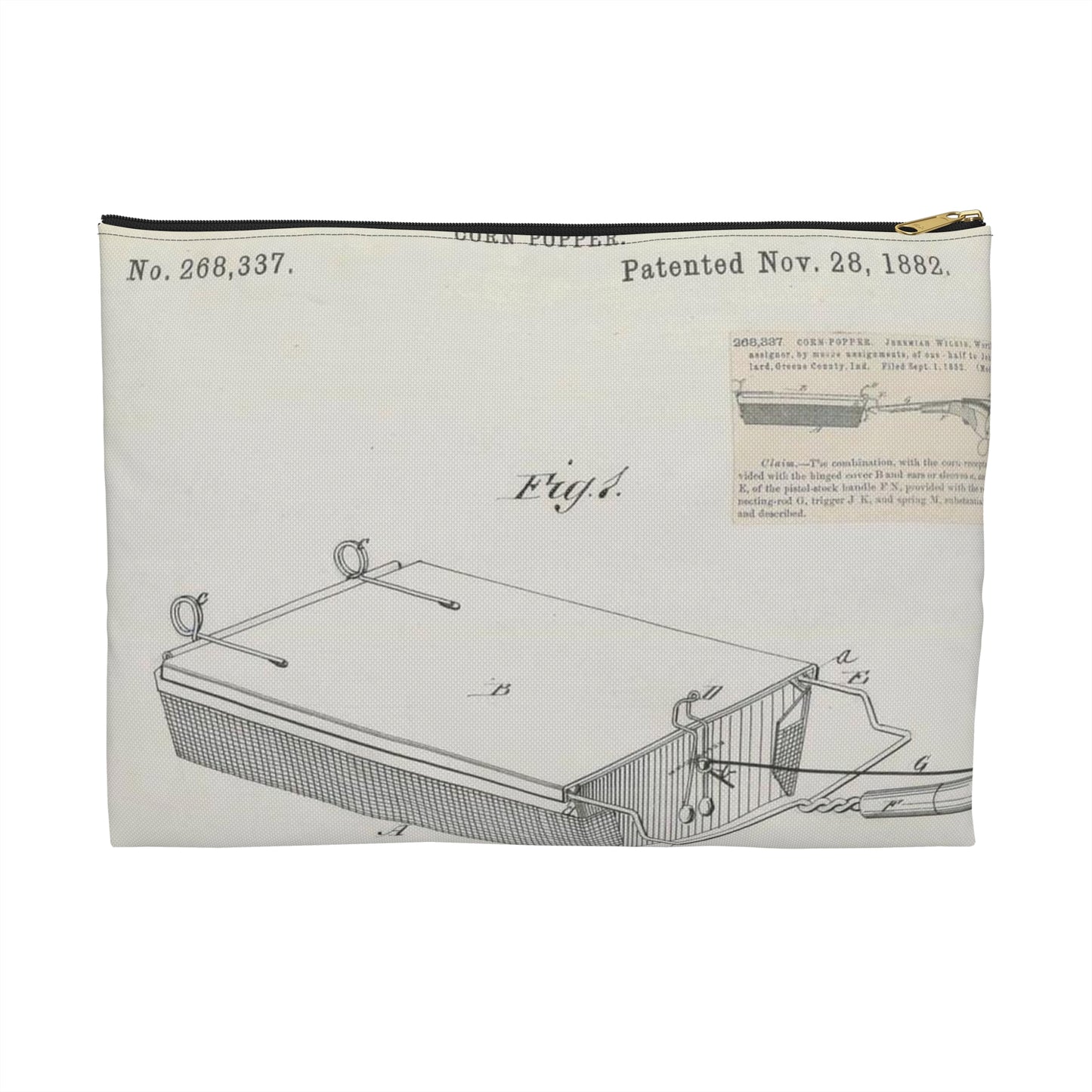 Patent Drawing of Engine - for J. Wilkie's Corn Popper Public domain image Large Organizer Pouch with Black Zipper