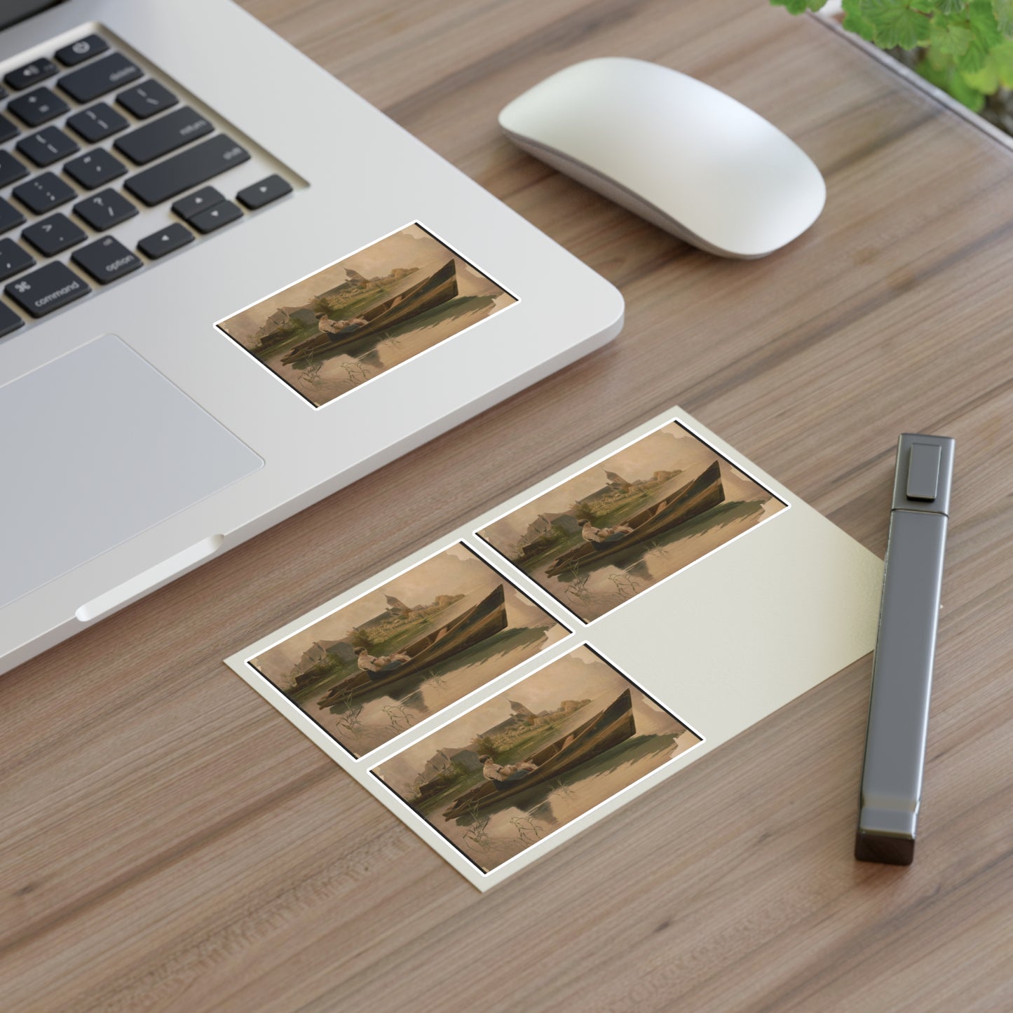 Woman holding infant in rowboat Laminated UV Protective Vinyl Stickers