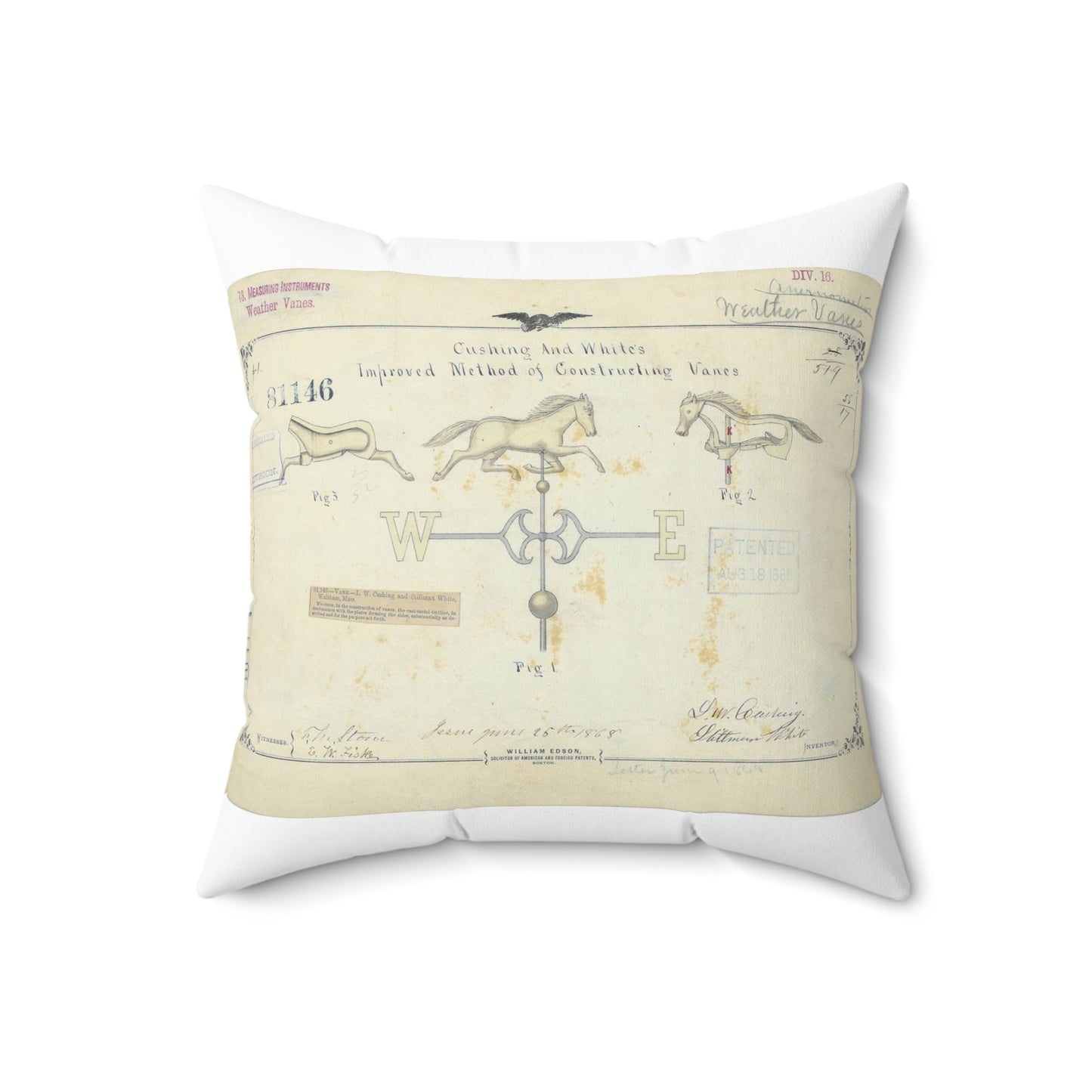 Patent drawing - Drawing of an Improved Method of Constructing Vanes Public domain image Decorative Accent Square Pillow