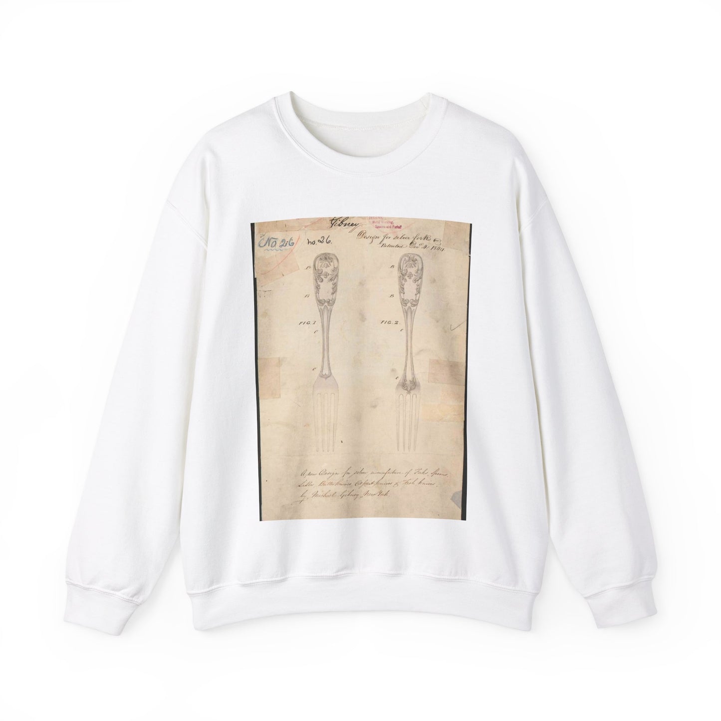 Patent drawing - Drawing of Design for Silver Forks Public domain image White Heavy Blend Adult Crew Neck SweatShirt