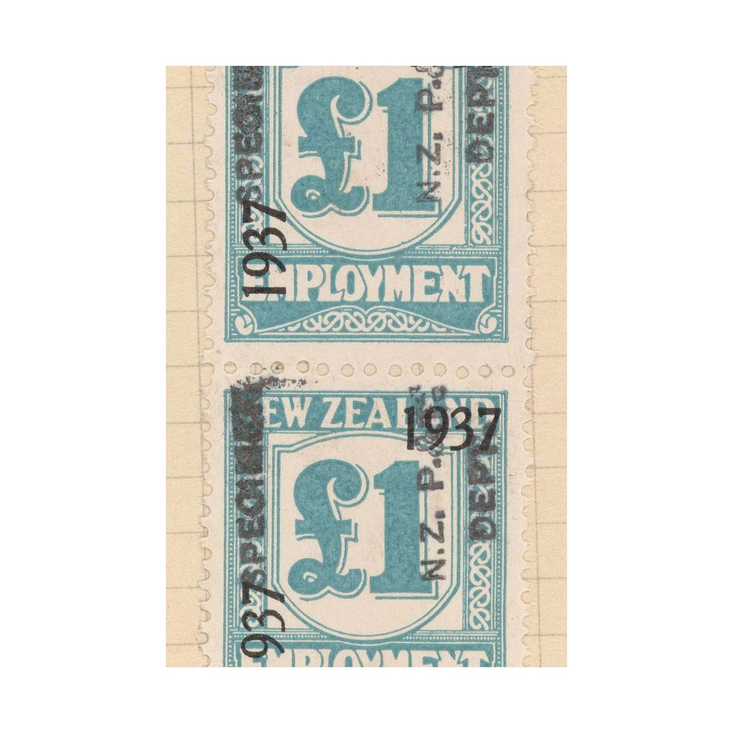 Block of one pound Unemployment Relief stamps overprinted '1937' and 'Specimen' High Quality Matte Wall Art Poster for Home, Office, Classroom