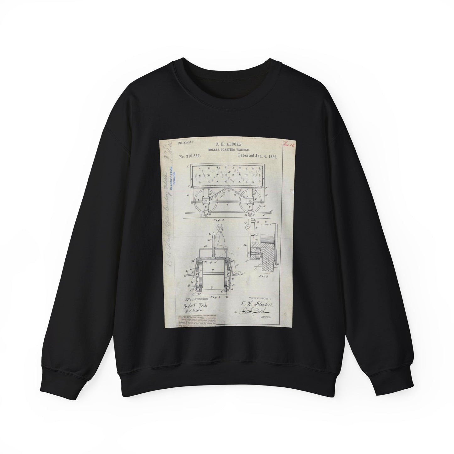 Patent Drawing of Engine - for C. H. Alcoke's Roller Coasting Vehicle Public domain image Black Heavy Blend Adult Crew Neck SweatShirt