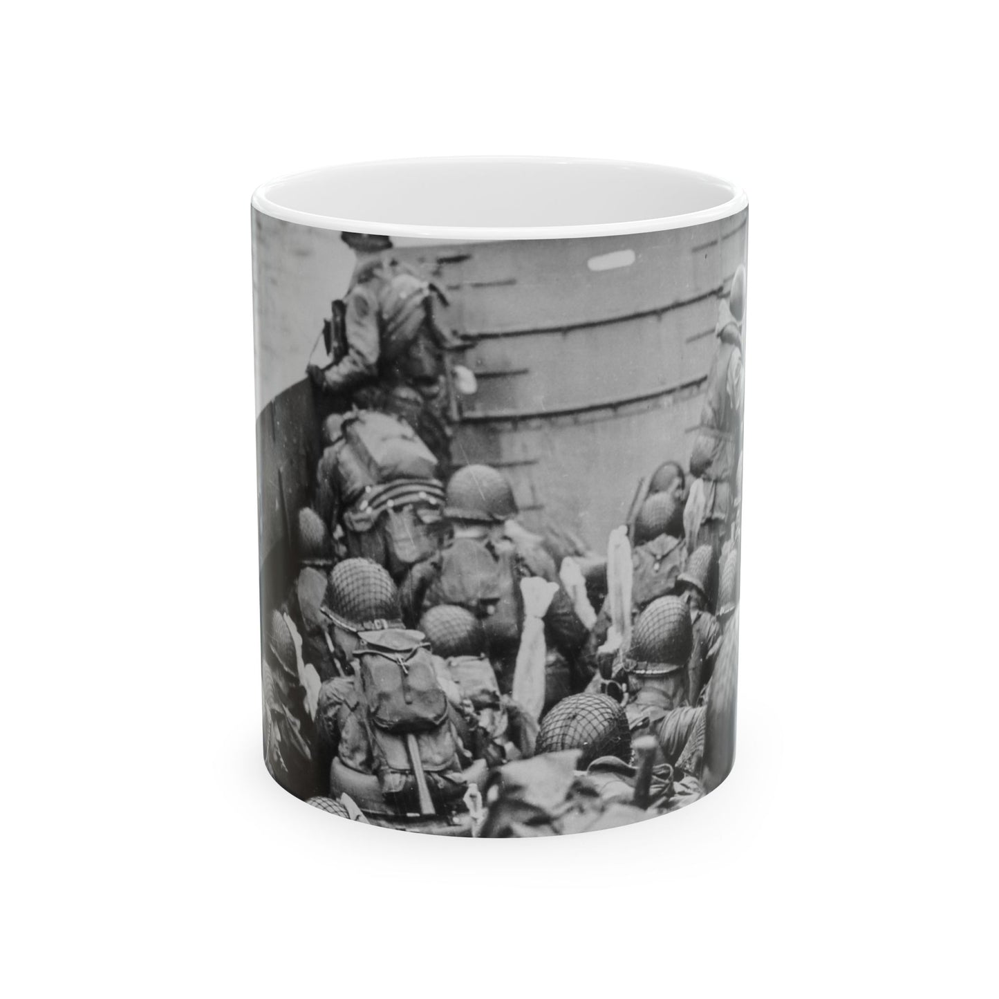 Photograph of Soldiers Crouching Behind the Bulwarks of a Coast Guard Landing Barge Beautiful Novelty Ceramic Coffee Mug 11oz
