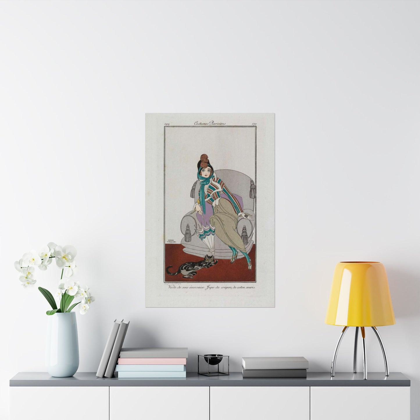 Jacket and skirt (Veste de soie écossaise. Jupe de crépon de coton souris) (CBL WEp 0946) High Quality Matte Wall Art Poster for Home, Office, Classroom