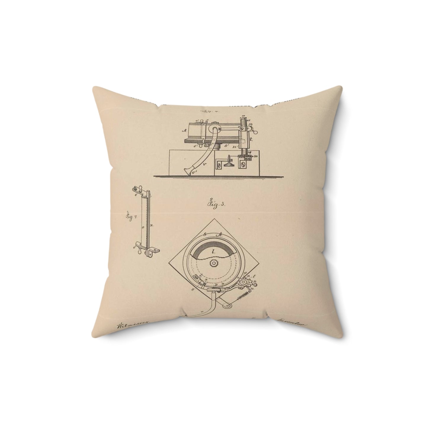 Patent Drawing of Engine - Drawing for a Phonograph Public domain image Decorative Accent Square Pillow