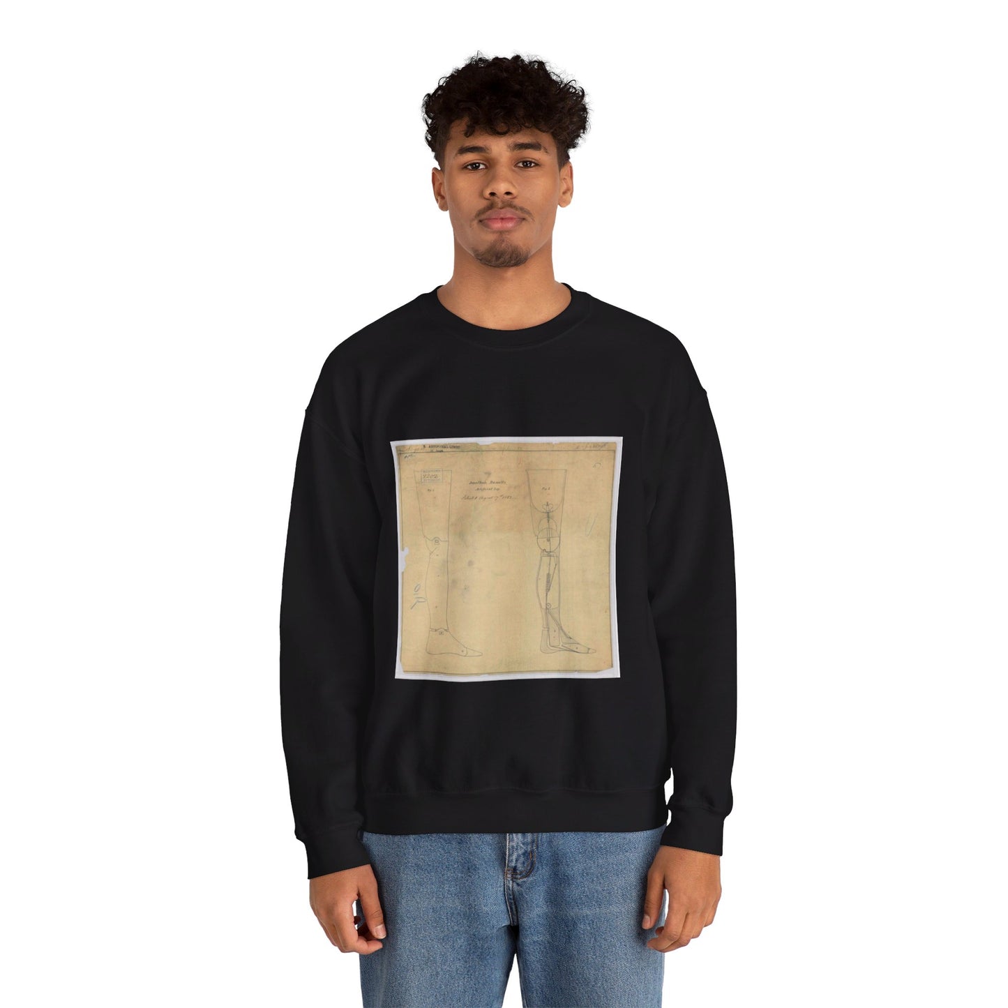 Patent drawing - for Jonathan Russell's Artificial Leg Public domain image Black Heavy Blend Adult Crew Neck SweatShirt