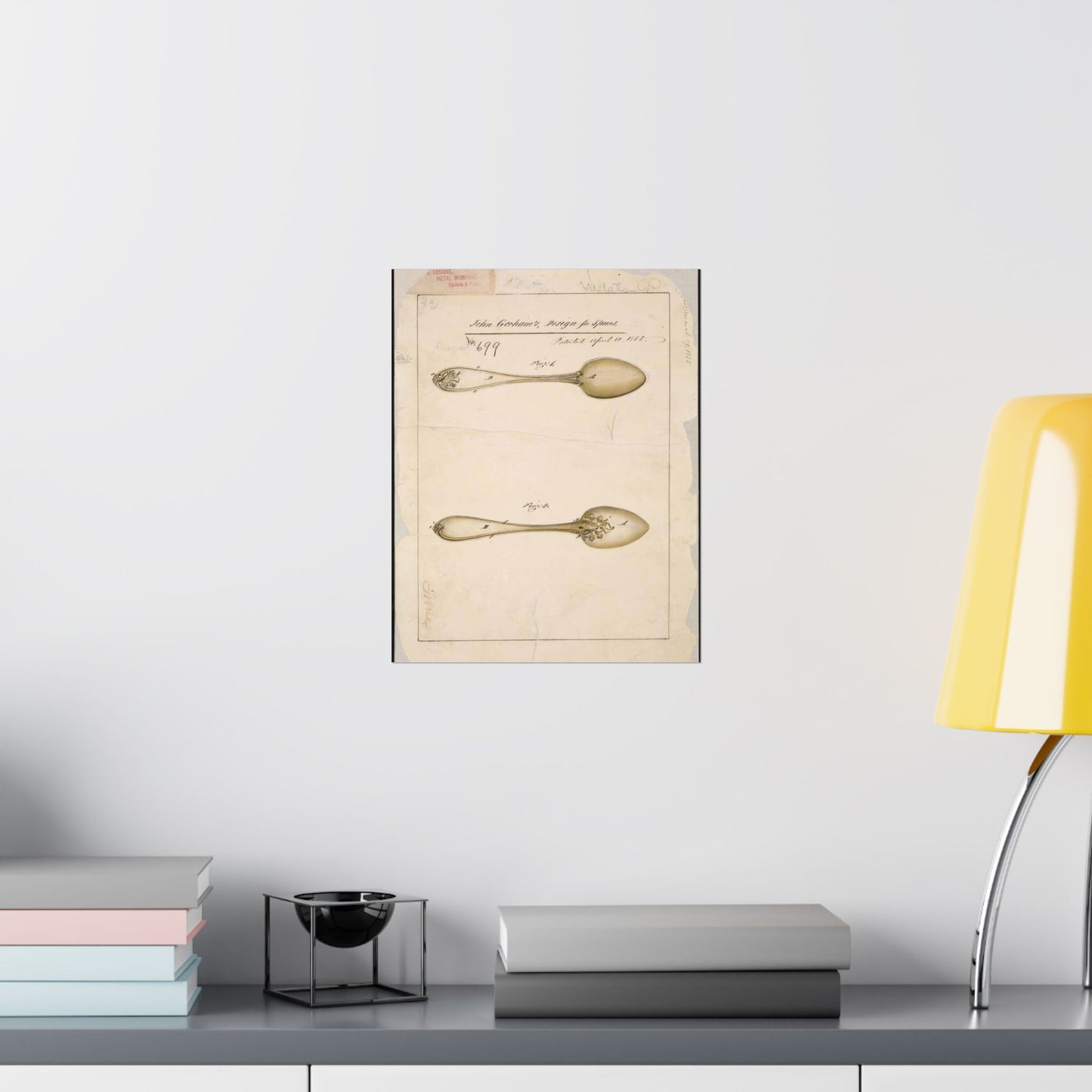Patent drawing - Drawing of Design for Spoons Public domain image High Quality Matte Wall Art Poster for Home, Office, Classroom