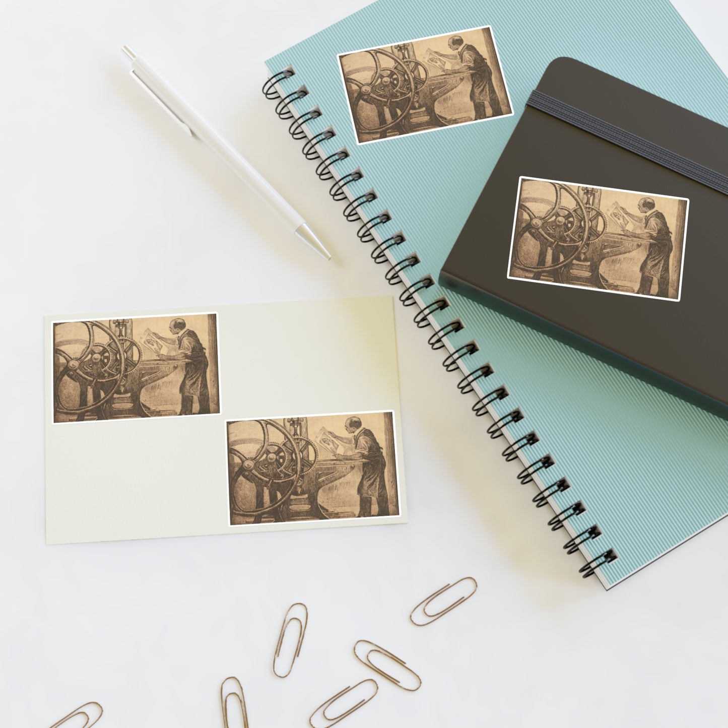 Lilien Printing press - Public domain portrait print Laminated UV Protective Vinyl Stickers