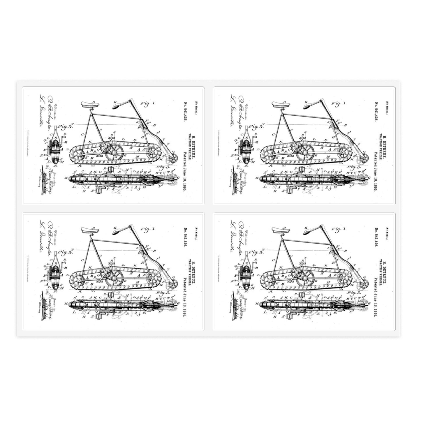 Patent drawing - Traction "Vehicle" (Bicycle Patent, 1895) Public domain image Laminated UV Protective Vinyl Stickers