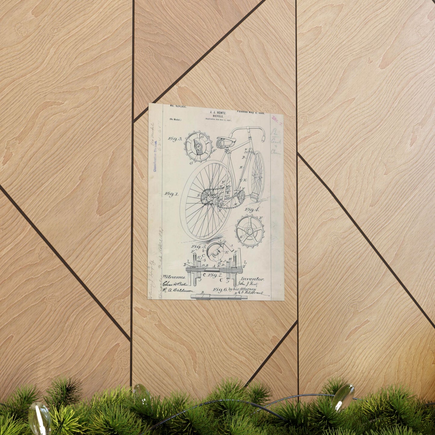 Patent drawing - for J. J. Hentz' Bicycle Public domain image High Quality Matte Wall Art Poster for Home, Office, Classroom