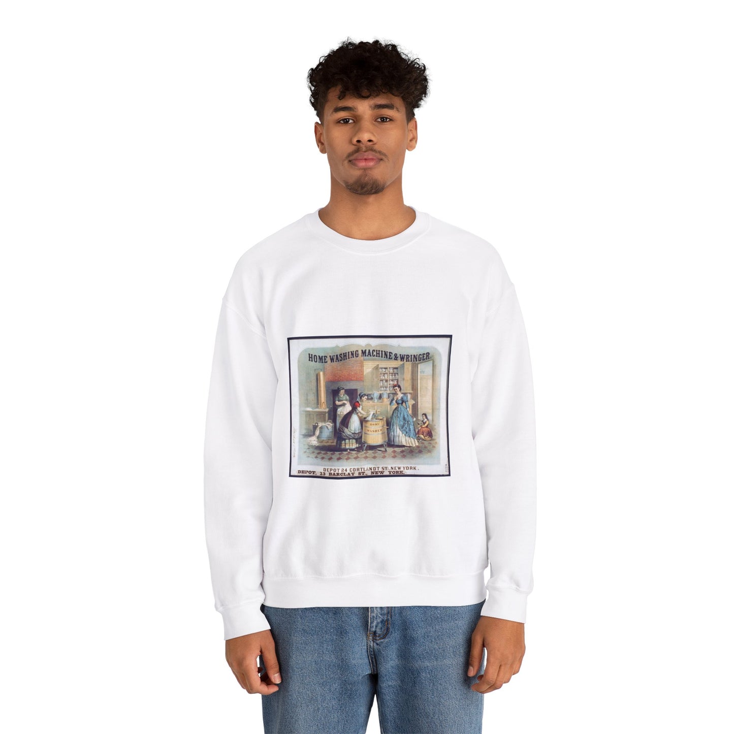 Home washing machine & wringer - A painting of women washing machines in a kitchen White Heavy Blend Adult Crew Neck SweatShirt
