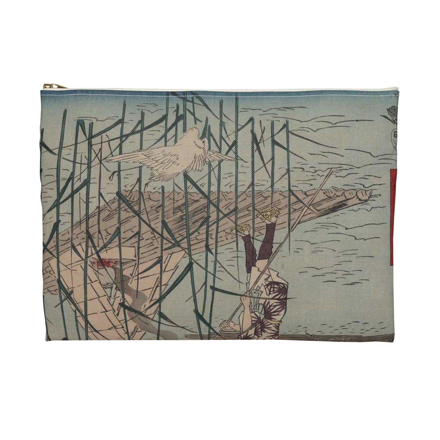18 - The Sagami River - A painting of a man standing on a boat in a body of water Large Organizer Pouch with Black Zipper