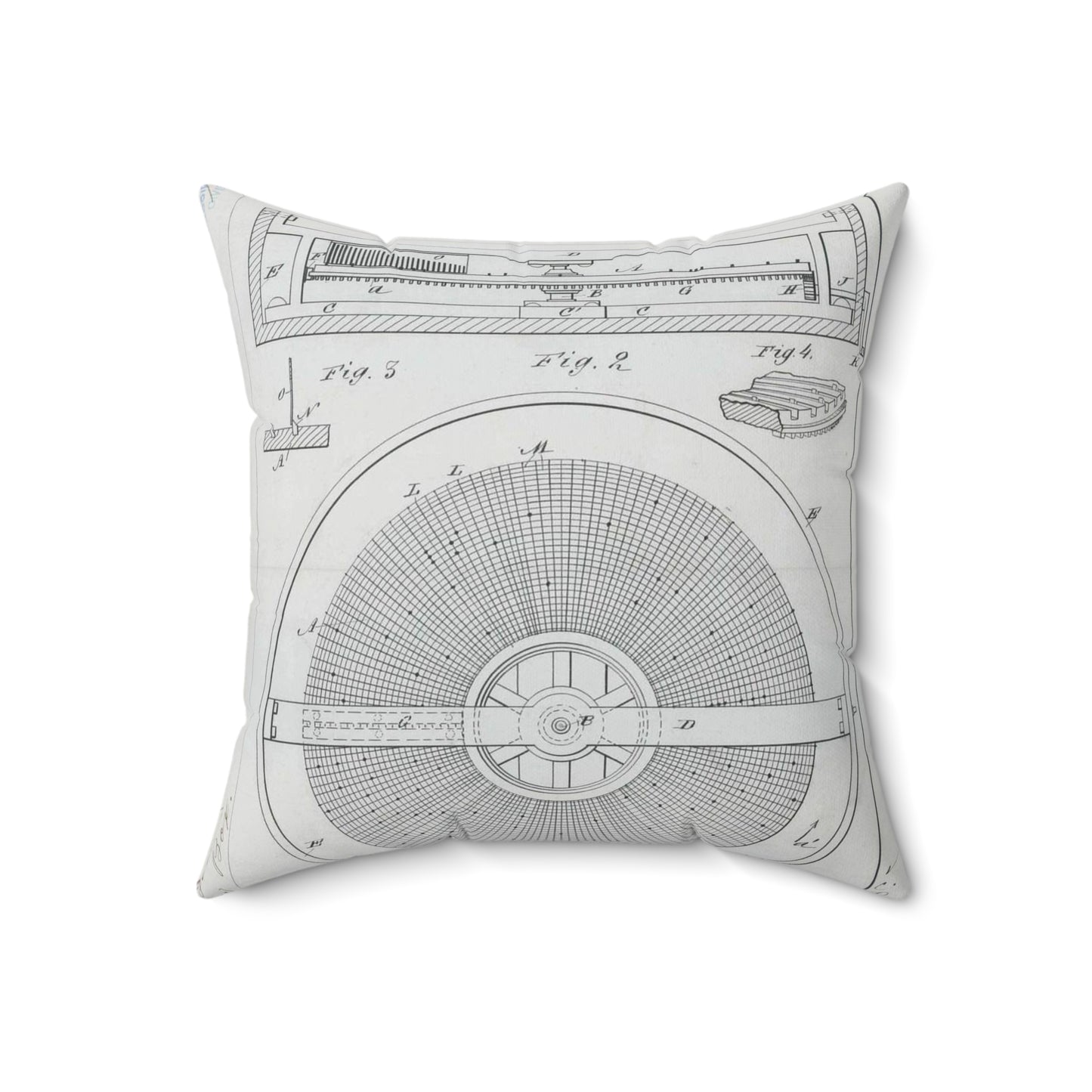 Patent Drawing of Engine - for M. Boom's Music Box Public domain image Decorative Accent Square Pillow