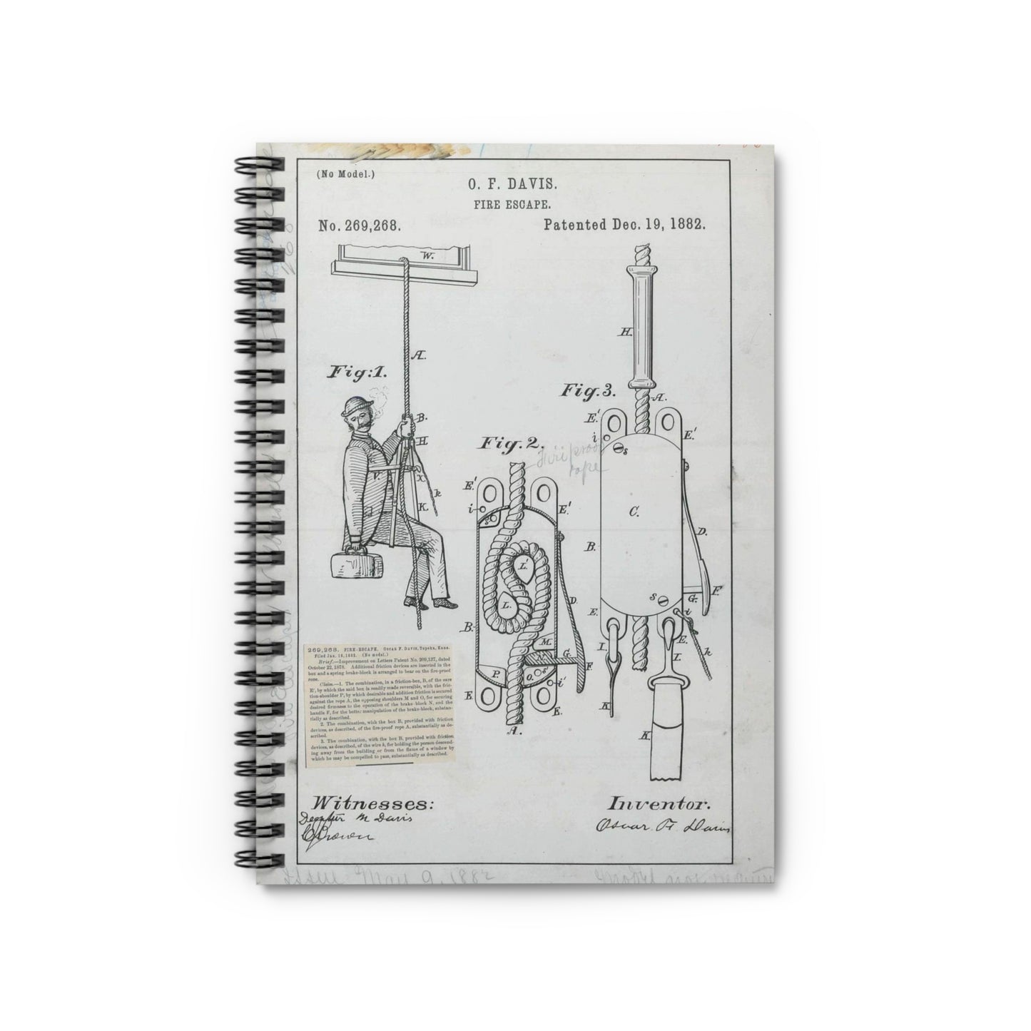 Patent Drawing of Engine - for O. F. Davis' Fire Escape Public domain image Spiral Bound Ruled Notebook with Printed Cover