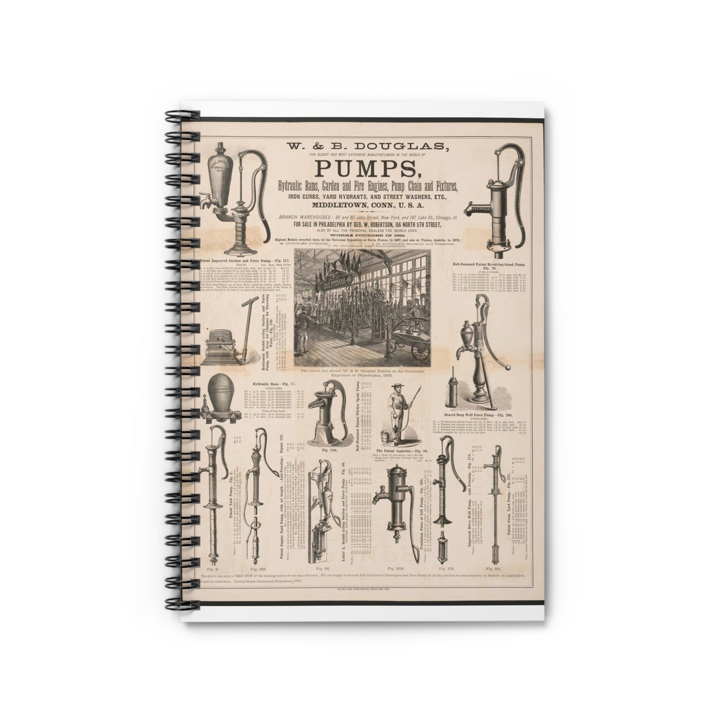 W. & B. Douglas, the oldest and most extensive manufacturers in the world of pumps Spiral Bound Ruled Notebook with Printed Cover