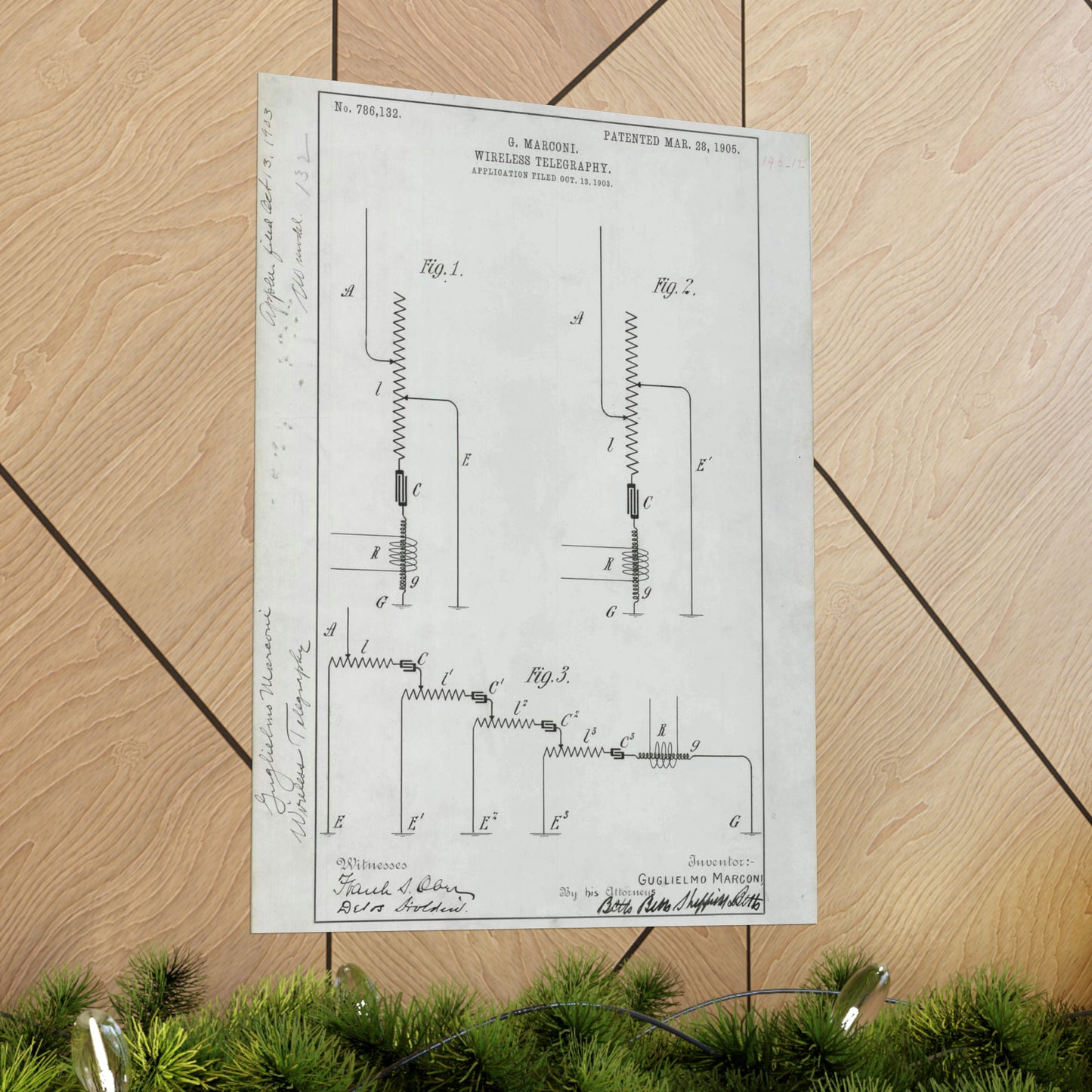 Patent drawing - for G. Marconi's Wireless Telegraphy Public domain image High Quality Matte Wall Art Poster for Home, Office, Classroom