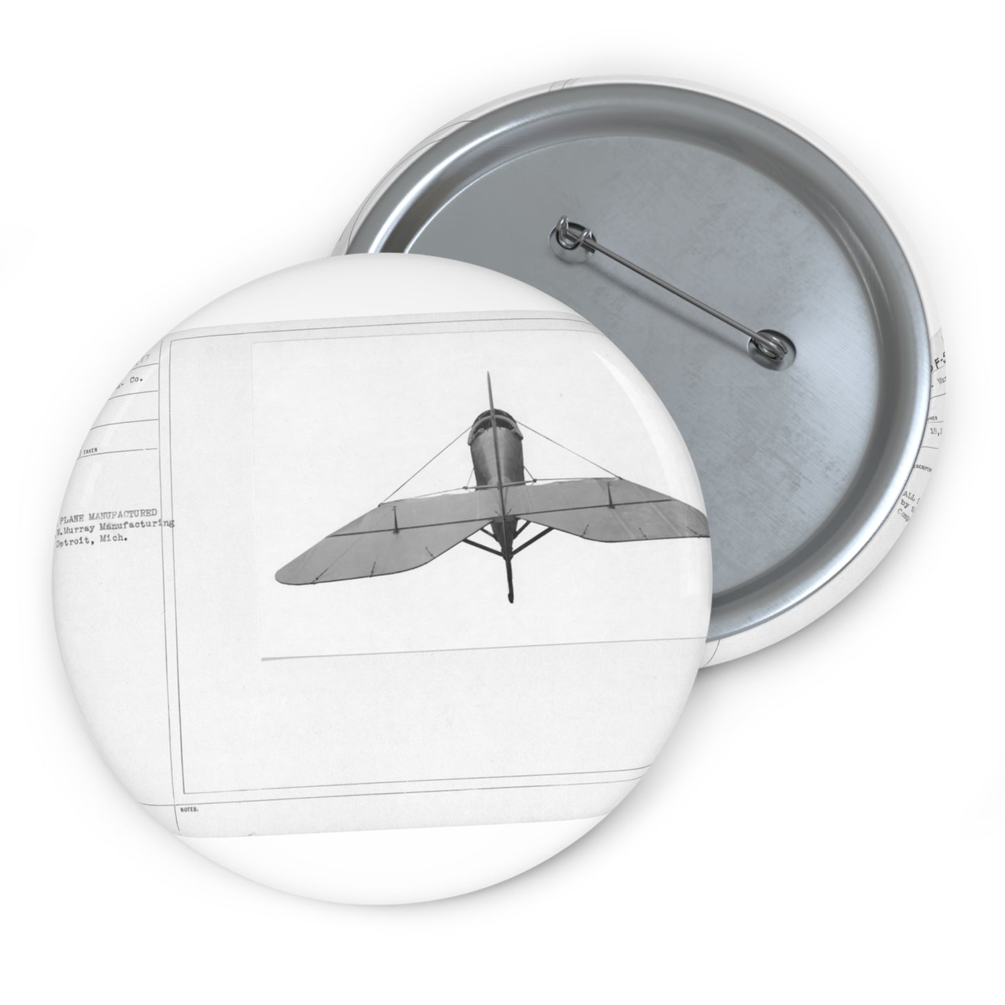Patent drawing - Airplanes - Types - All steel manufactured by the J.W. Murray Manufacturing Company, Detroit, Michigan Public domain image Pin Buttons with Crisp Design