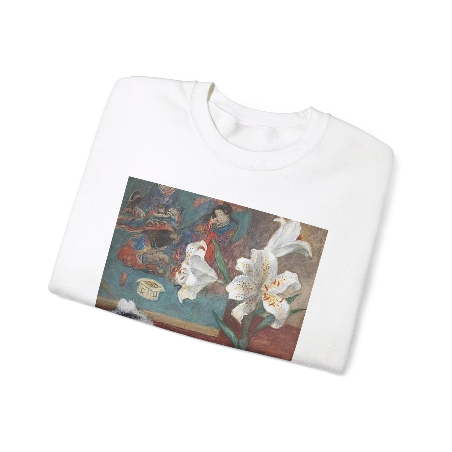 Two Japanese Chins in an interior by Frances C. Fairman White Heavy Blend Adult Crew Neck SweatShirt